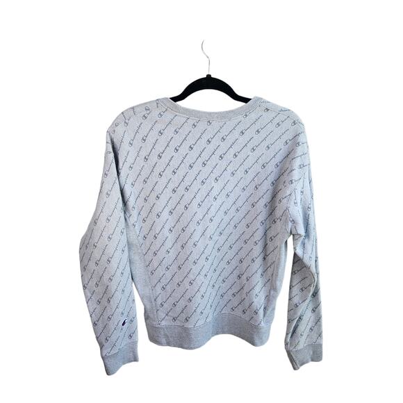 🦃 Champion Sweater Diagonal Logo Fleece Lined Gray Sweatshirt Sz Medium - Picture 2 of 9